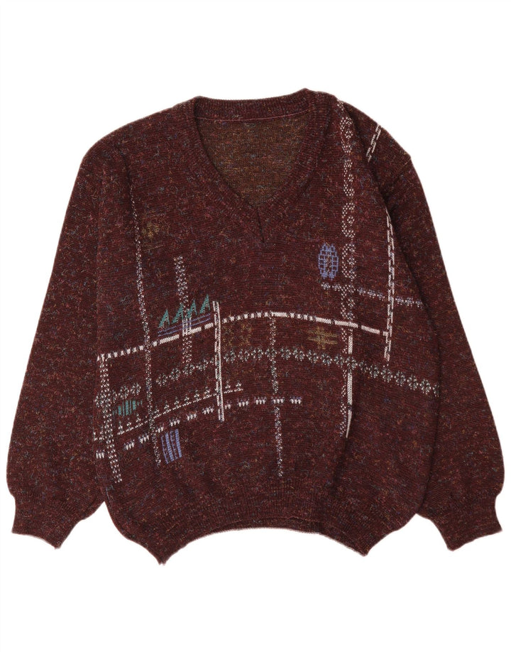 Pulover Vintage pentru bărbați cu decolteu în V IT 48 Maro Mediu Geometric Poliacrilic