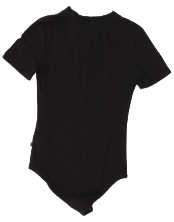 PUMA Womens Graphic Bodysuit UK 10 Small Black Cotton