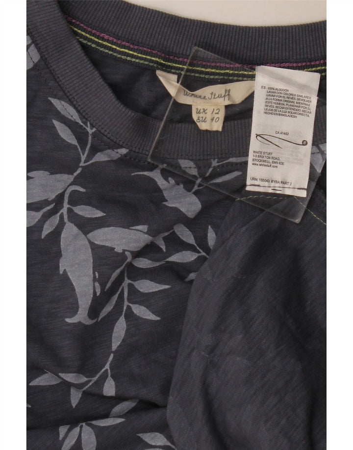 White Stuff Top pentru femei cu mânecă lungă UK 12 Medium Gri Floral Bumbac