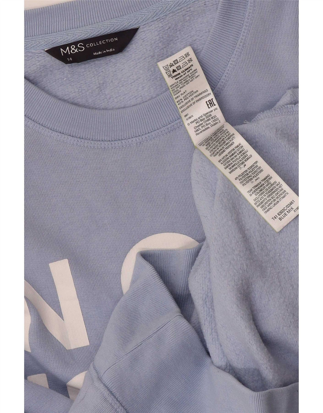 Pulover cu grafic pentru femei Marks & Spencer, UK 14, mare, albastru, bumbac