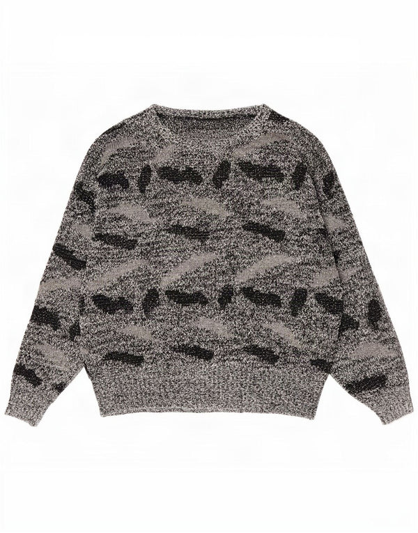 Pulover vintage pentru femei, cu model abstract, cu gât de barcă, UK 20 2XL Negru