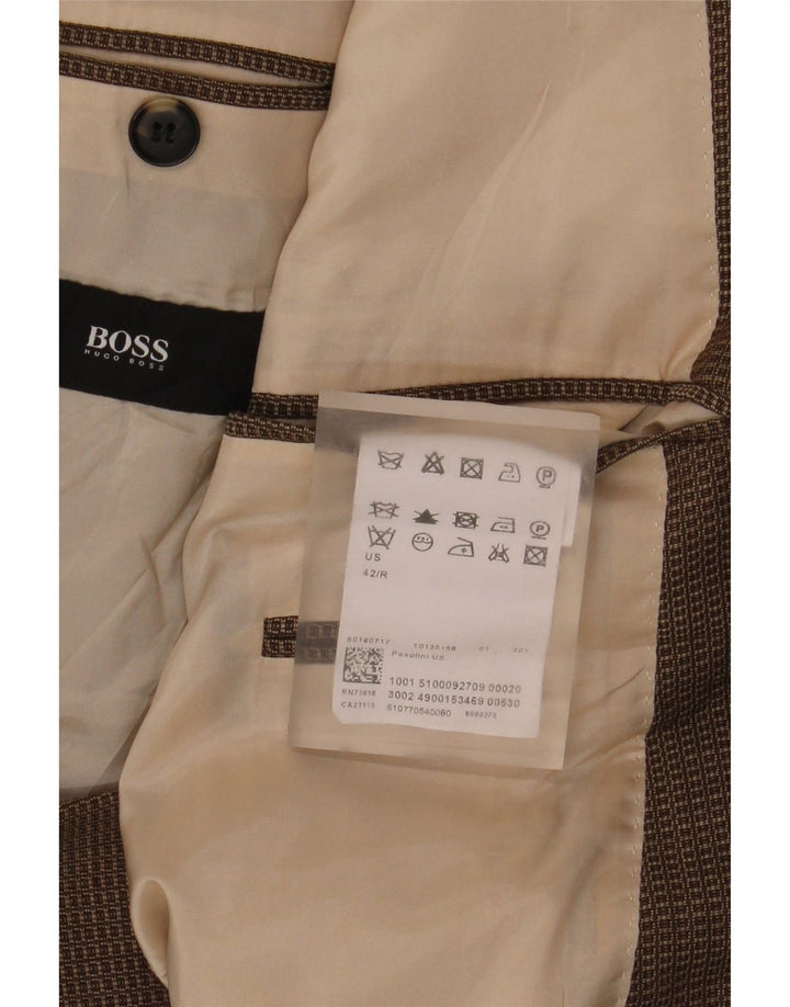 Blazer pentru bărbați Hugo Boss cu 2 nasturi US 42 XL Lână virgină cu carouri maro