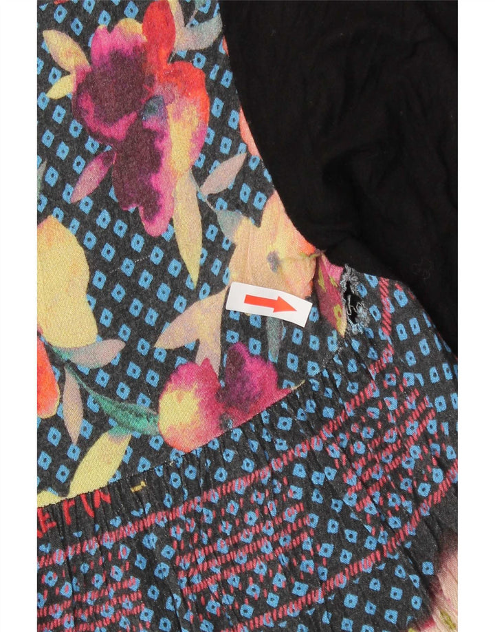 Desigual Womens Abstract Pattern Top mânecă 3/4 UK 10 Small Black Viscose