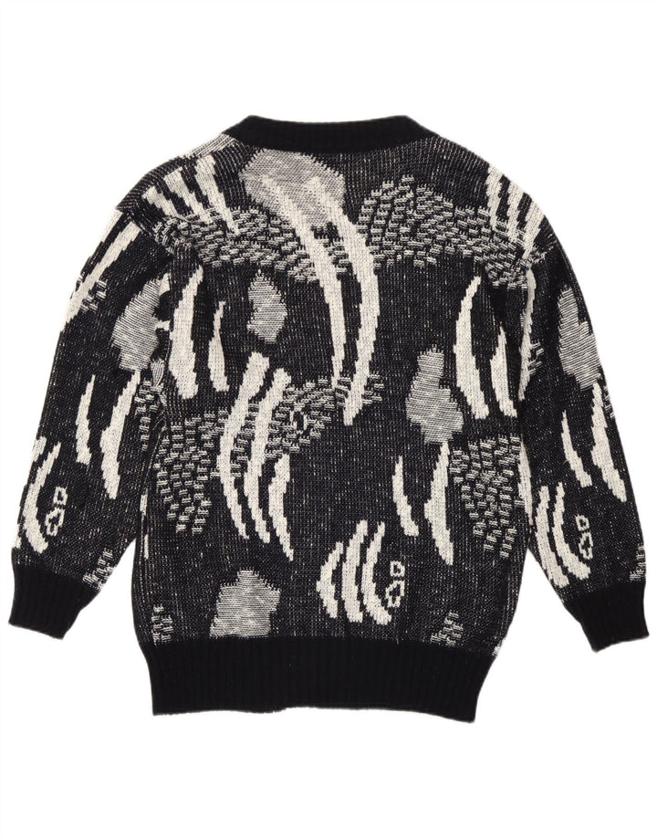 Pulover Cardigan Vintage pentru Damă IT 42 Medium Negru Geometric Poliacrilic