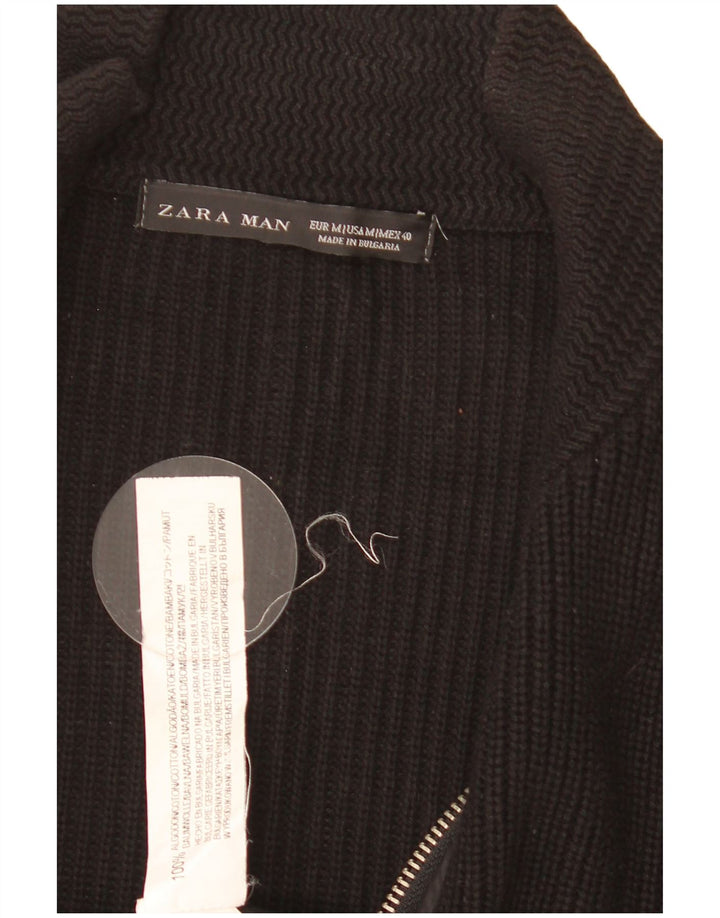Pulover cardigan pentru bărbați Zara, bumbac mediu negru