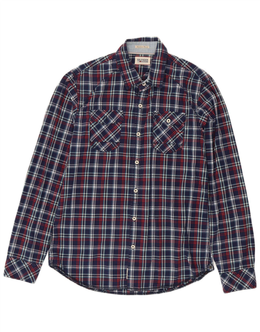 Cămașă pentru bărbați Tommy Hilfiger, bumbac cu carouri, albastru bleumarin mediu