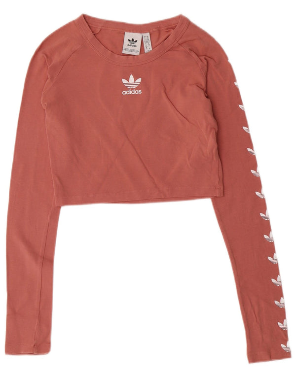 ADIDAS Crop Graphic Top pentru femei cu mânecă lungă UK 6 XS bumbac roz