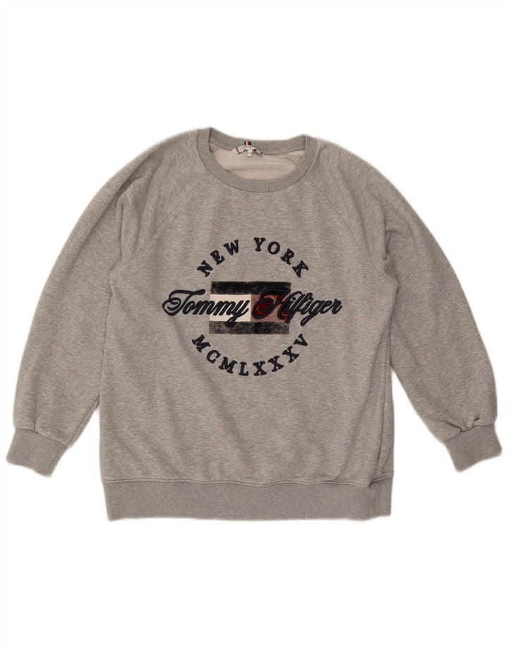 TOMMY HILFIGER Pulover cu grafic supradimensionat pentru femei UK 10 Mic Gri