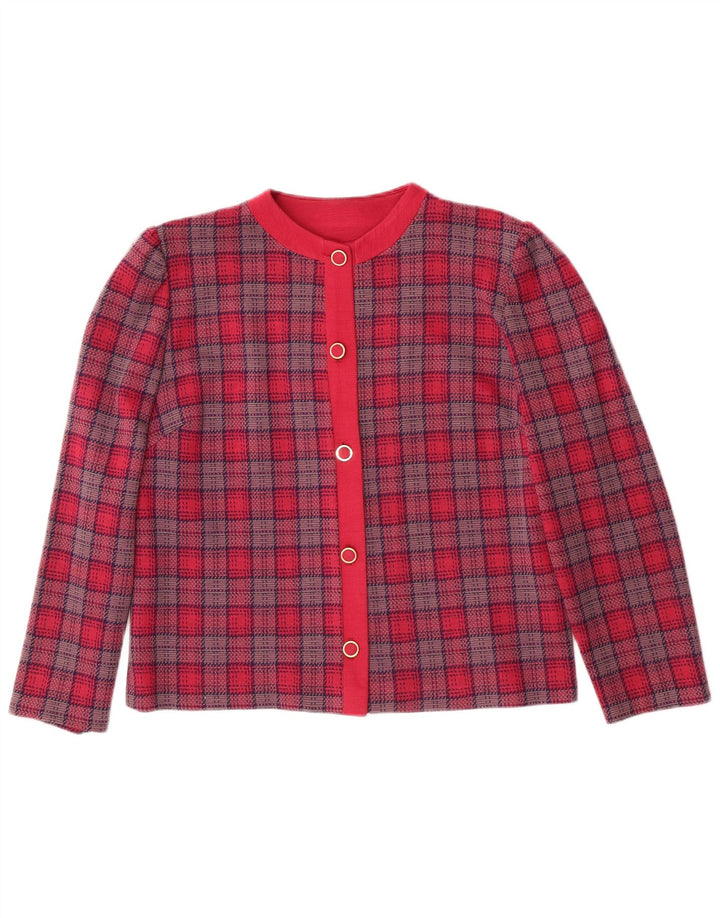 Jachetă vintage pentru femei, cu 5 nasturi, în carouri, UK 14, roz mediu