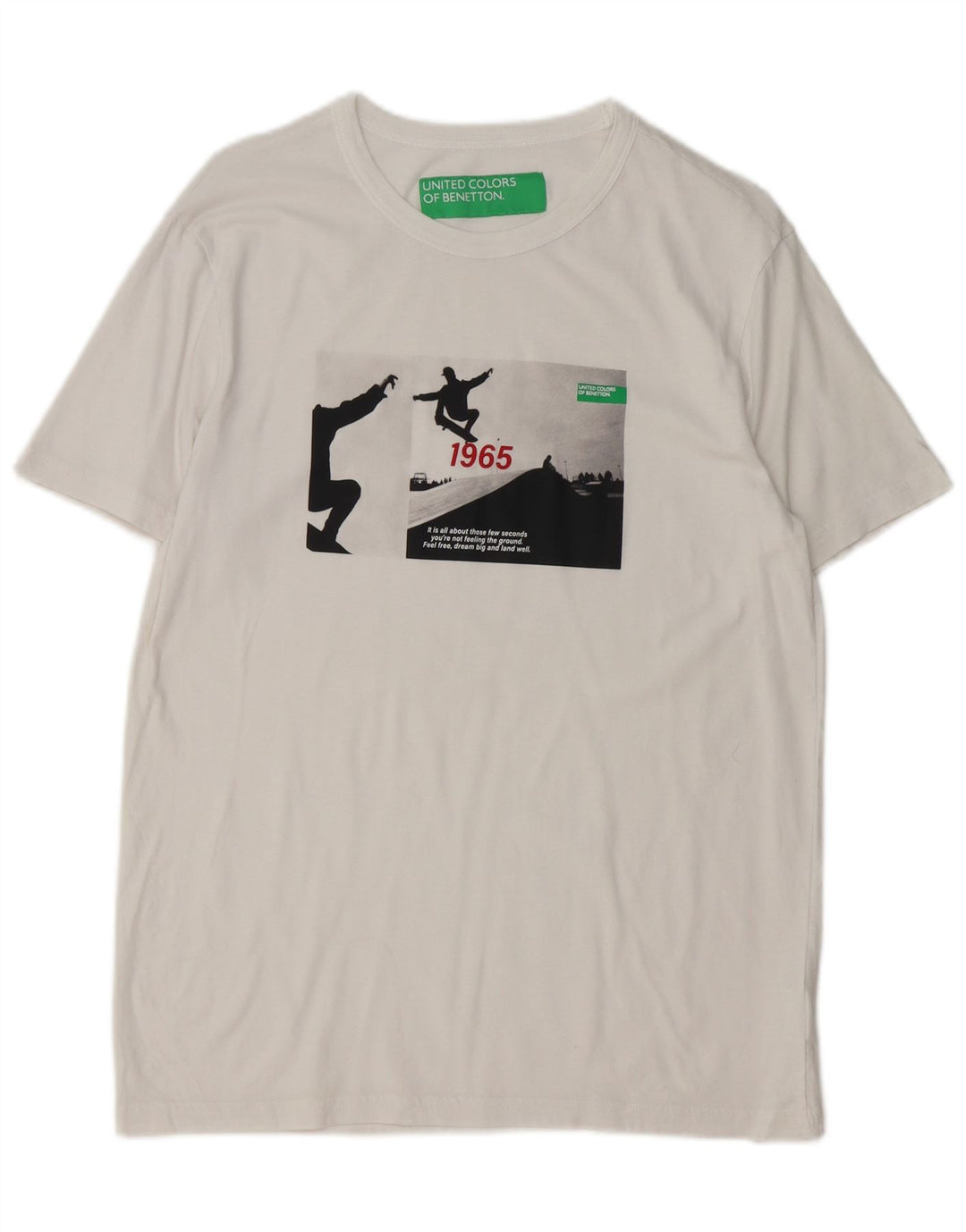 Tricou grafic Benetton pentru bărbați Top mare din bumbac alb