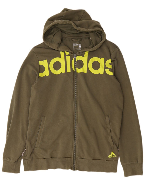 Pulover cu glugă cu fermoar grafic Adidas pentru bărbați, bumbac verde mare