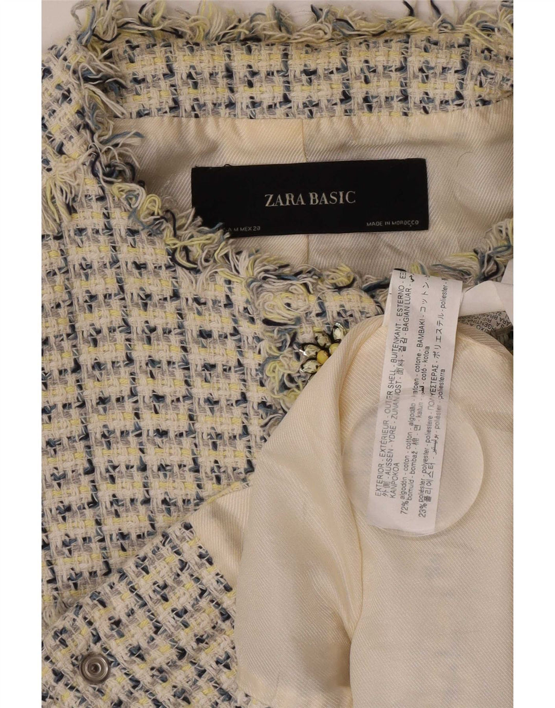 Jachetă pentru femei Zara Crop cu mâneci 3/4, Marea Britanie 12, Medium, Albă, Motată