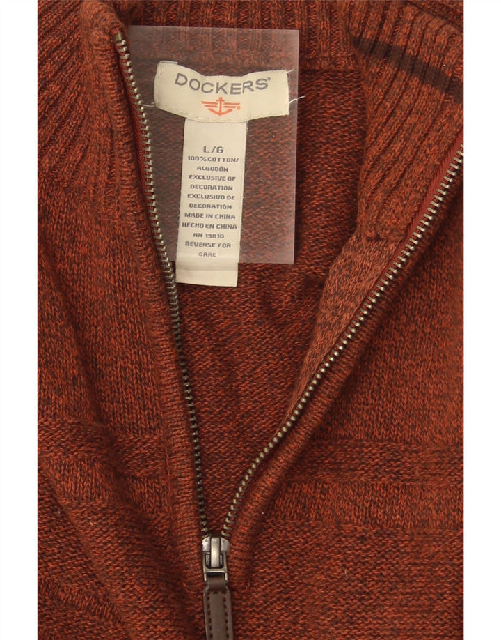 DOCKERS Mens Zip Neck Jumper Sweater Large Brown Flecked Cotton Vintage Dockers and Second-Hand Dockers from Messina Hembry 
