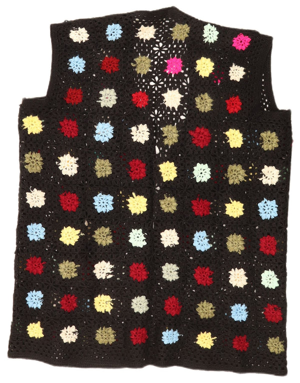 Cardigan din croșetat fără mâneci vintage pentru femei UK 16, mare, negru, floral