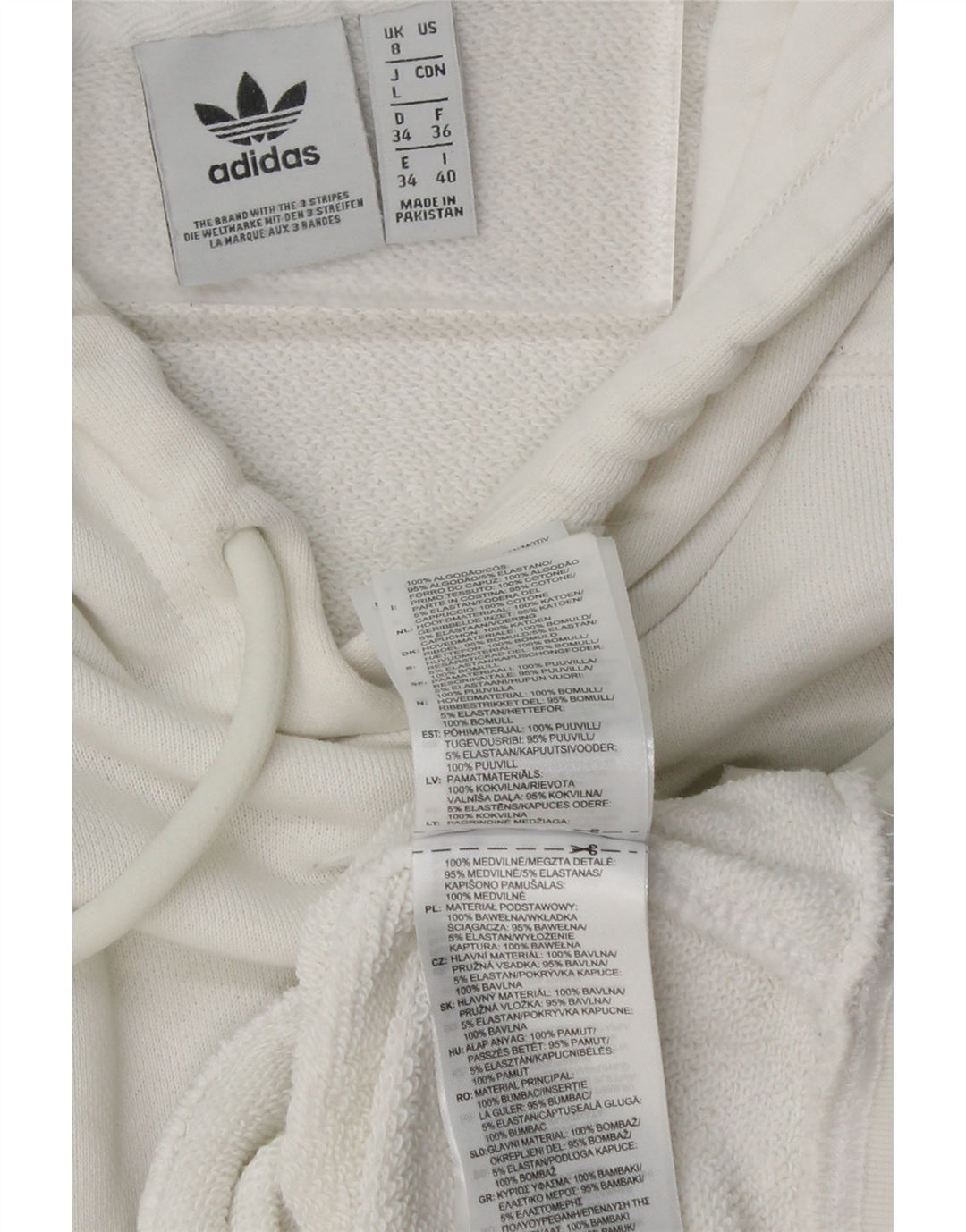 Pulover oversize crop hoodie ADIDAS pentru femei UK 8 mic bumbac alb