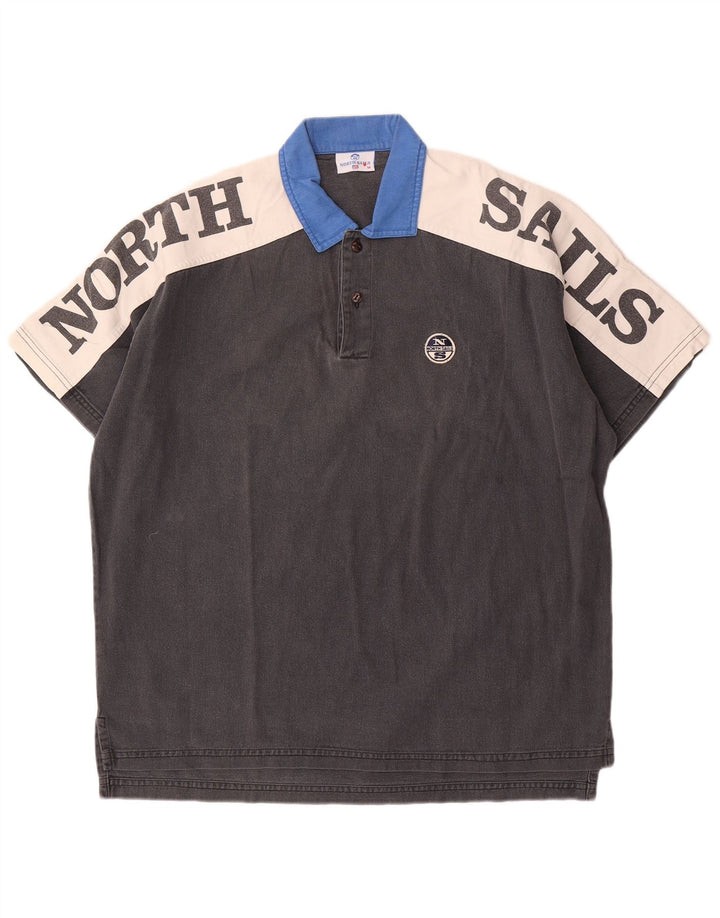 Tricou polo cu grafică North Sails pentru bărbați, bumbac color bloc, gri mediu