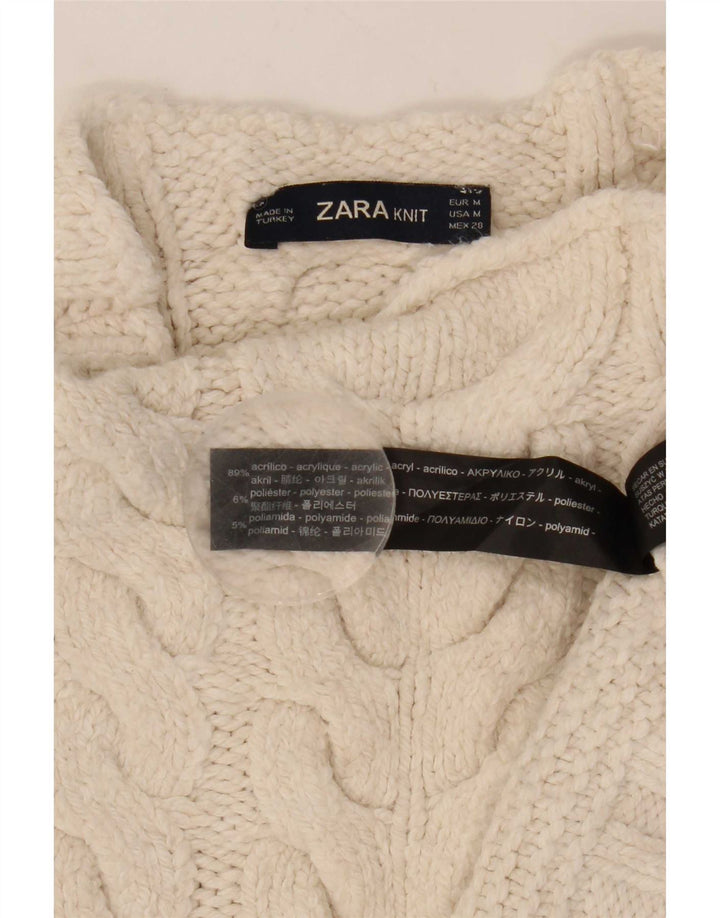 Pulover cu gât țestoasă supradimensionat pentru femei Zara UK 14 Medium White Acrylic