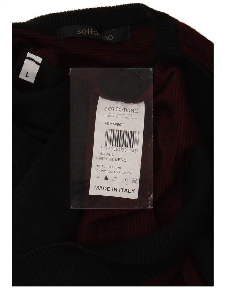 Pulover Sottotono pentru bărbați cu gât roșu, mare, negru Argyle/Diamond Acrylic
