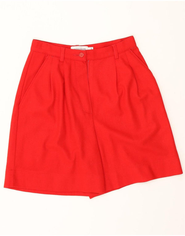 BENETTON Pantaloni scurți casual pentru femei cu talie înaltă IT 40 Small W24 Lână roșie