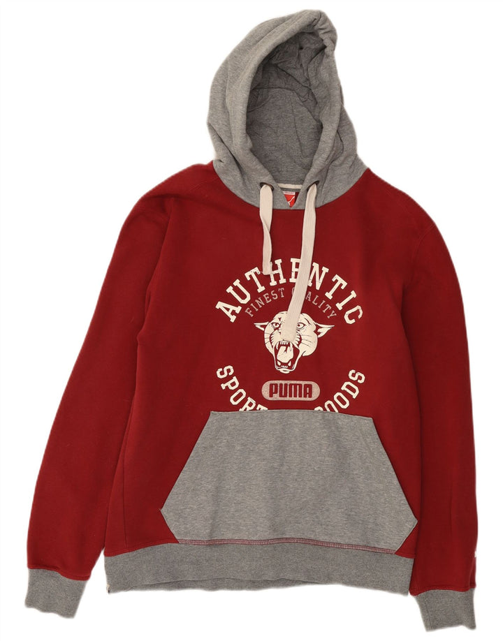 Pulover Puma pentru bărbați cu glugă grafică, roșu mediu, bumbac color bloc