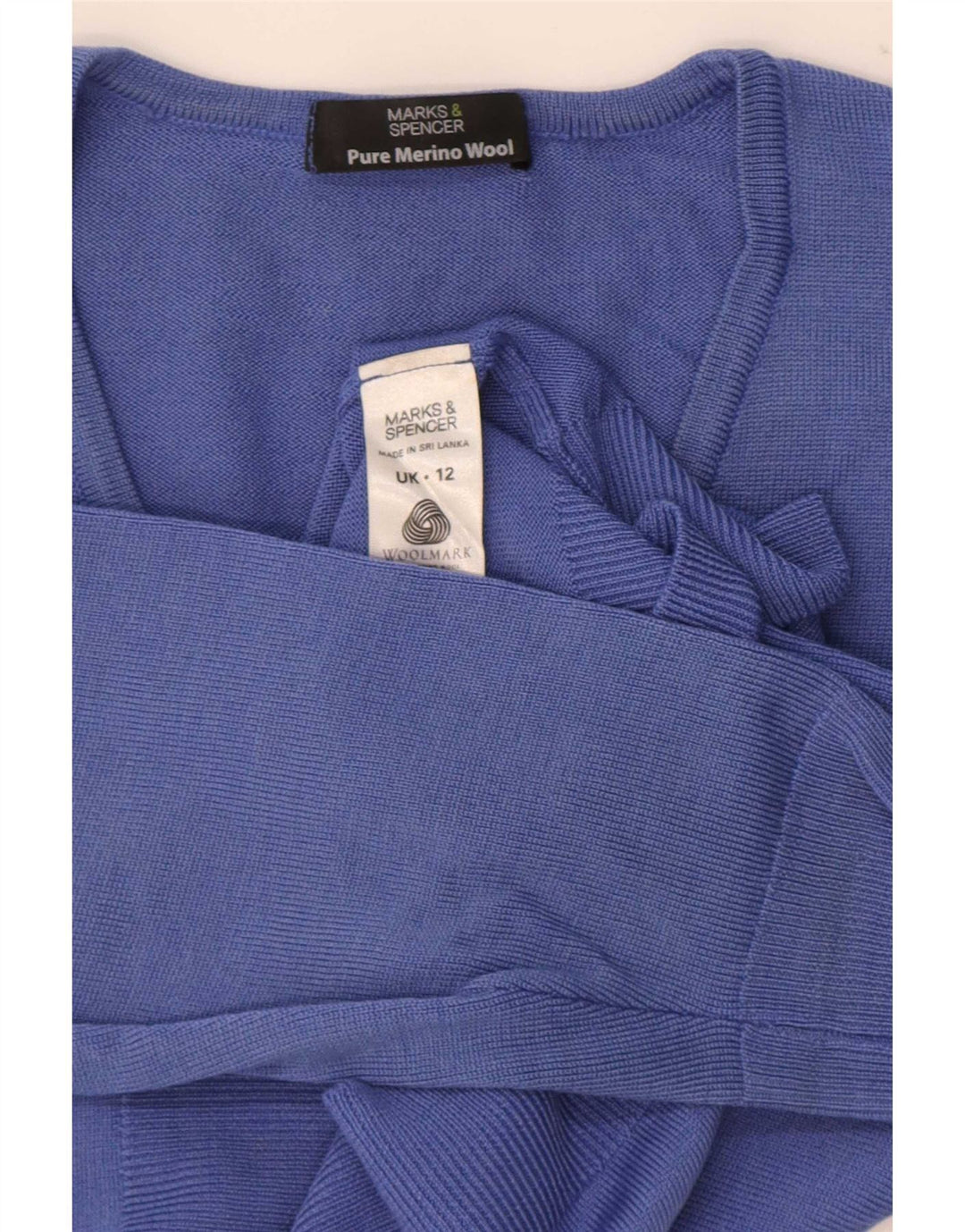 Pulover pentru femei Marks & Spencer, cu decolteu în V, UK 12, lână merinos albastru mediu
