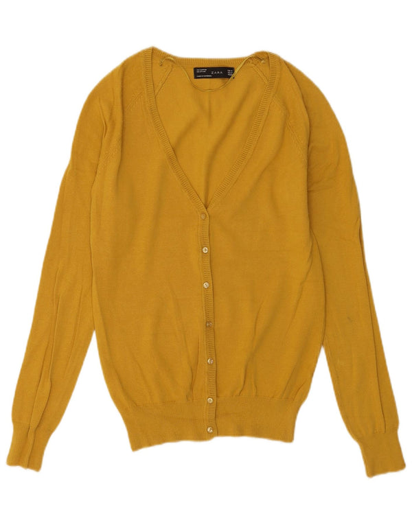 Pulover cardigan pentru femei Zara UK 12, bumbac galben mediu