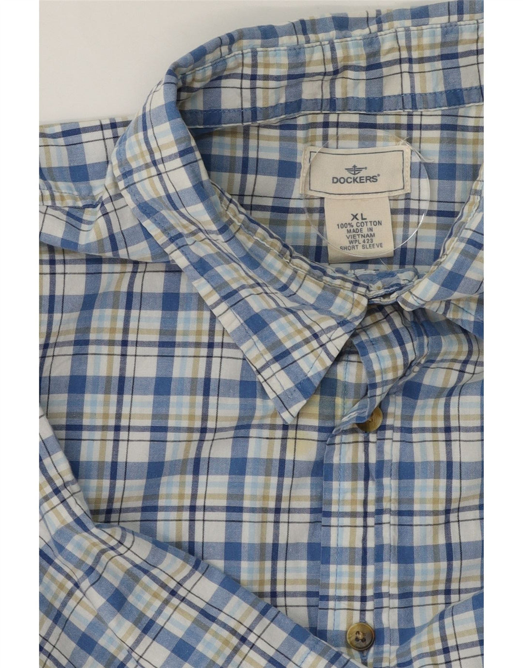 DOCKERS Mens Short Sleeve Shirt XL Blue Check Cotton Vintage Dockers and Second-Hand Dockers from Messina Hembry 