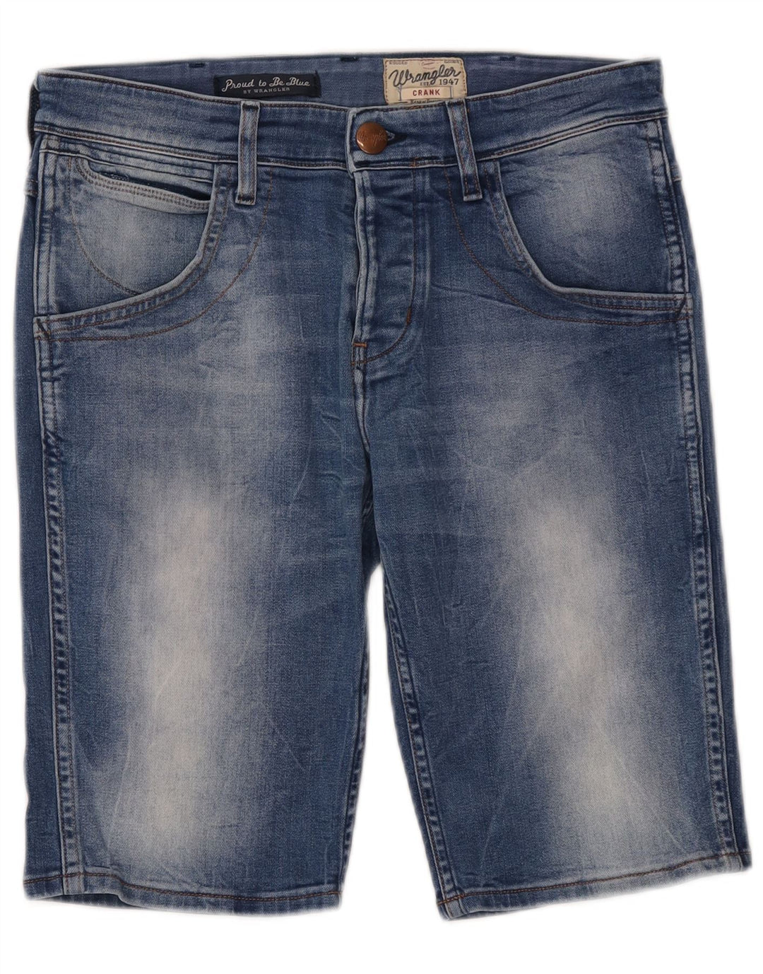 Pantaloni scurți Wrangler Crank Denim pentru bărbați W30, bumbac albastru mediu