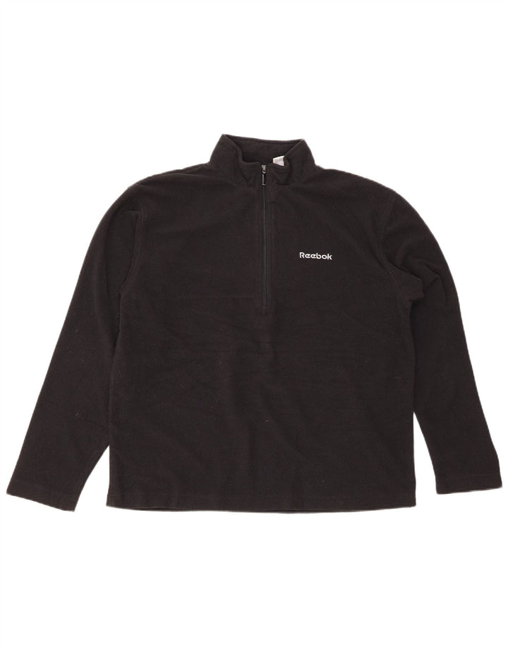 REEBOK Womens Zip Neck Fleece Jumper UK 14 Medium Black Polyester