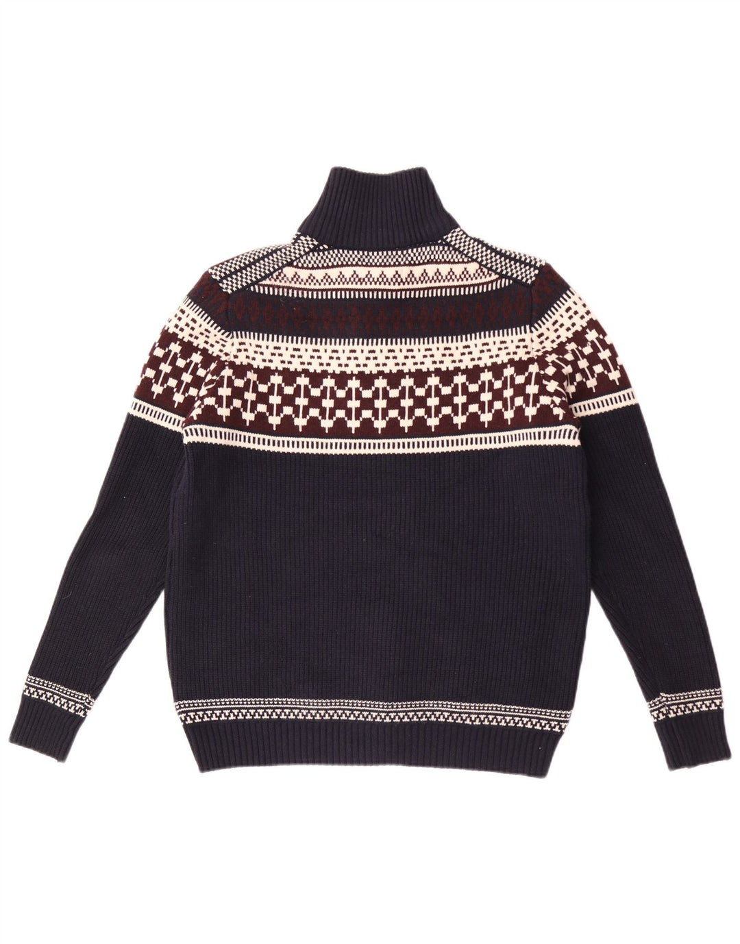 Pulover pentru bărbați Marks & Spencer, cu fermoar, cu gât, mare, bleumarin, Fair Isle
