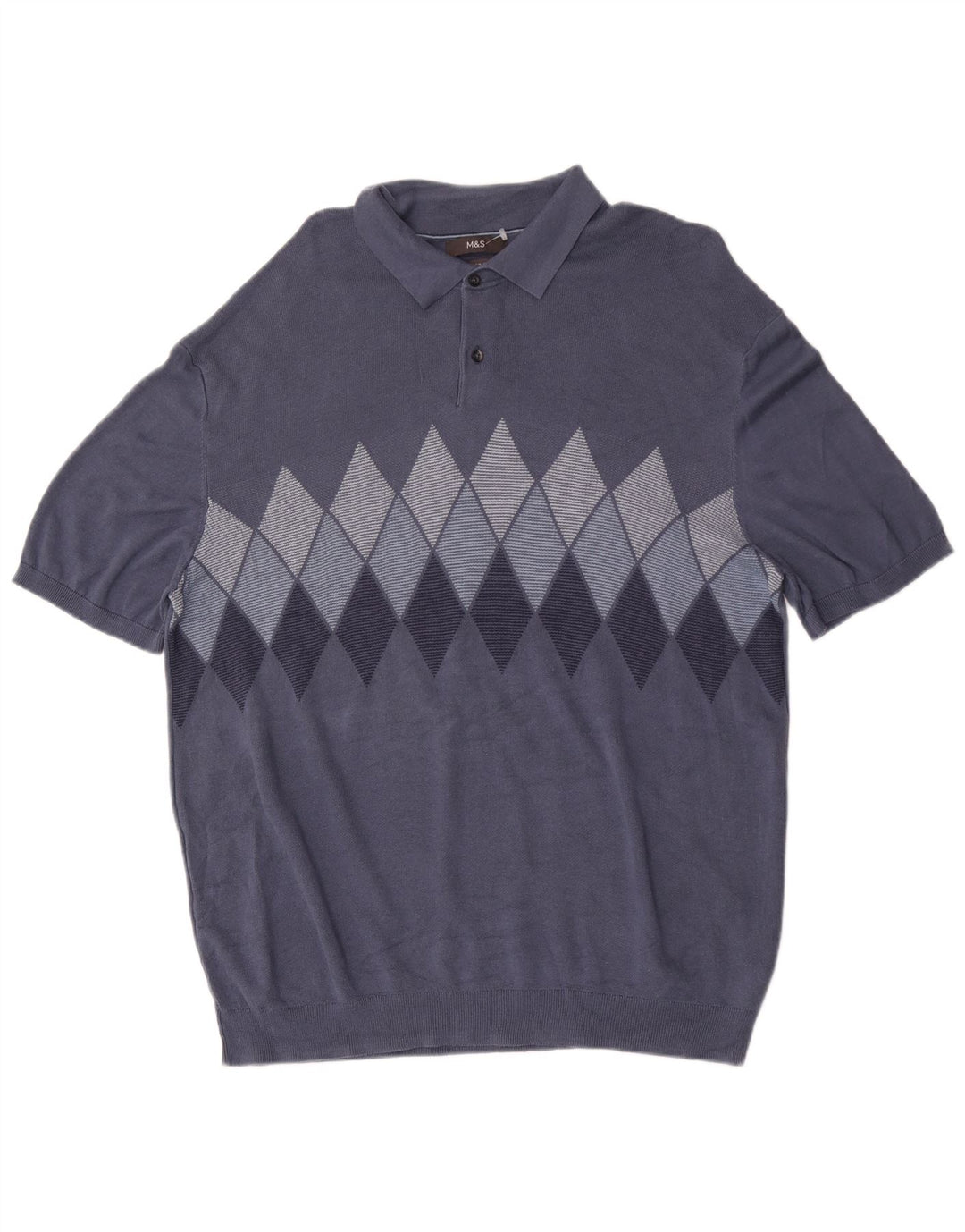 Pulover pentru bărbați Marks & Spencer, cu gât polo, 2XL, albastru Argyle/Diamond
