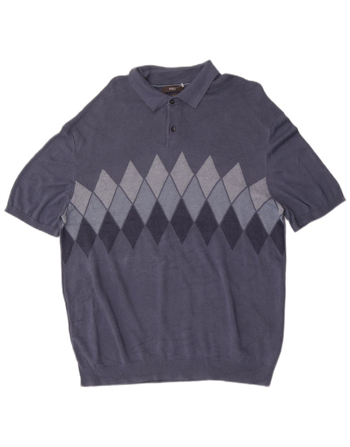 Pulover pentru bărbați Marks & Spencer, cu gât polo, 2XL, albastru Argyle/Diamond