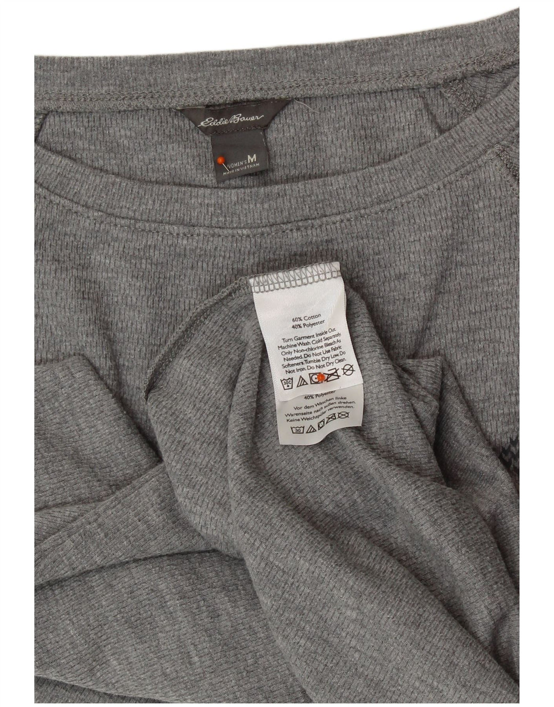 Eddie Bauer Top pentru femei cu mânecă lungă UK 12 Medium Gri Fair Isle Bumbac