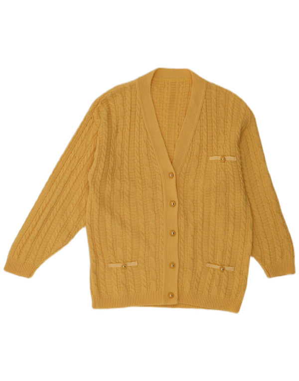 Pulover cardigan pentru femei VINTAGE UK 16 Lână mare galbenă
