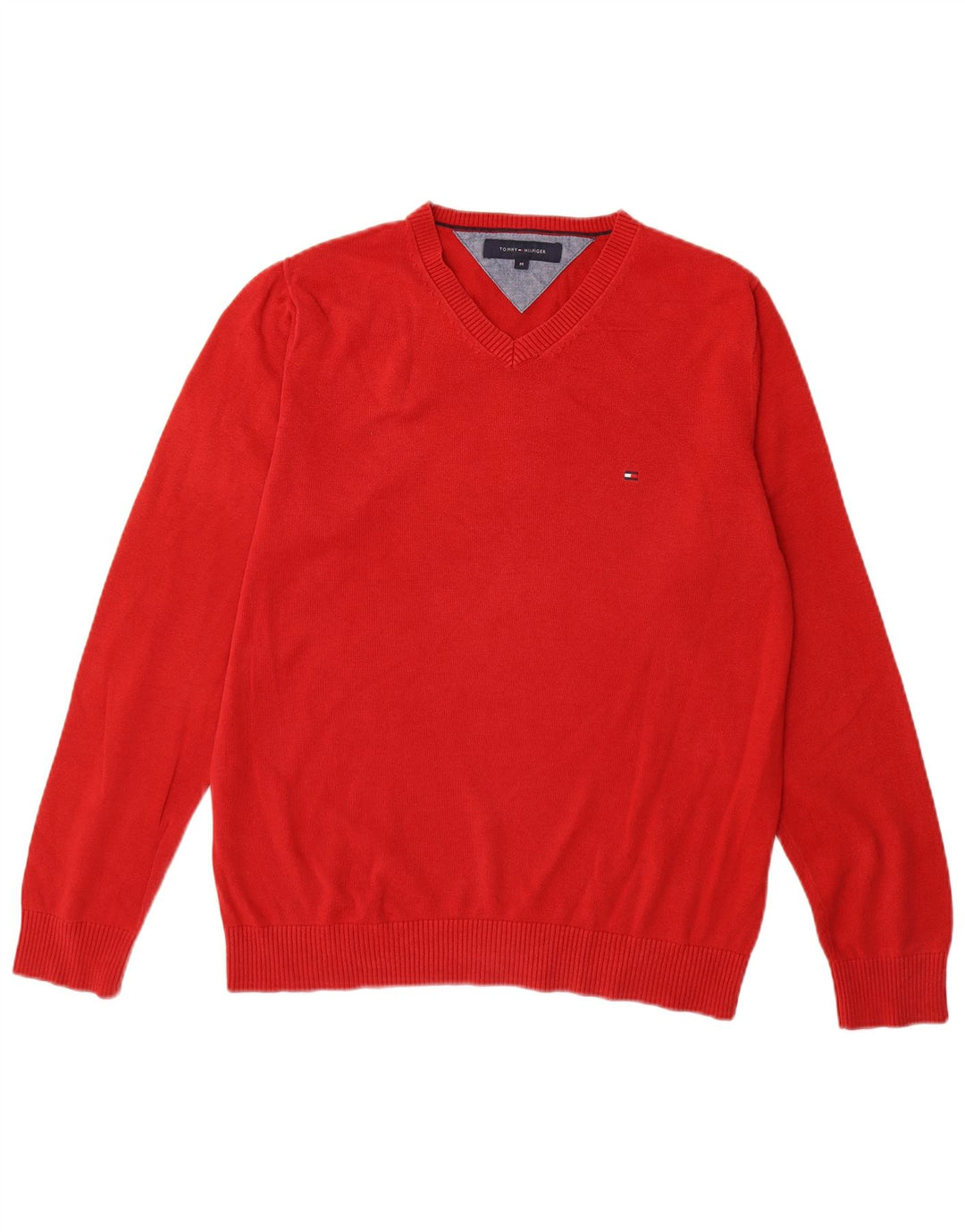 TOMMY HILFIGER Pulover cu decolteu în V pentru bărbați, bumbac roșu mediu