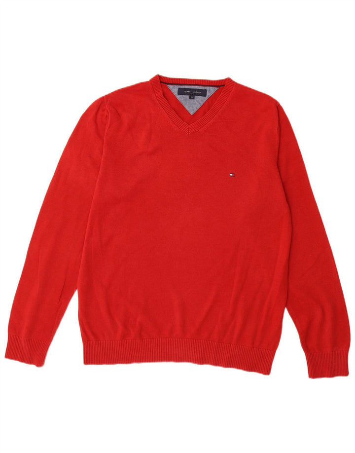 TOMMY HILFIGER Pulover cu decolteu în V pentru bărbați, bumbac roșu mediu