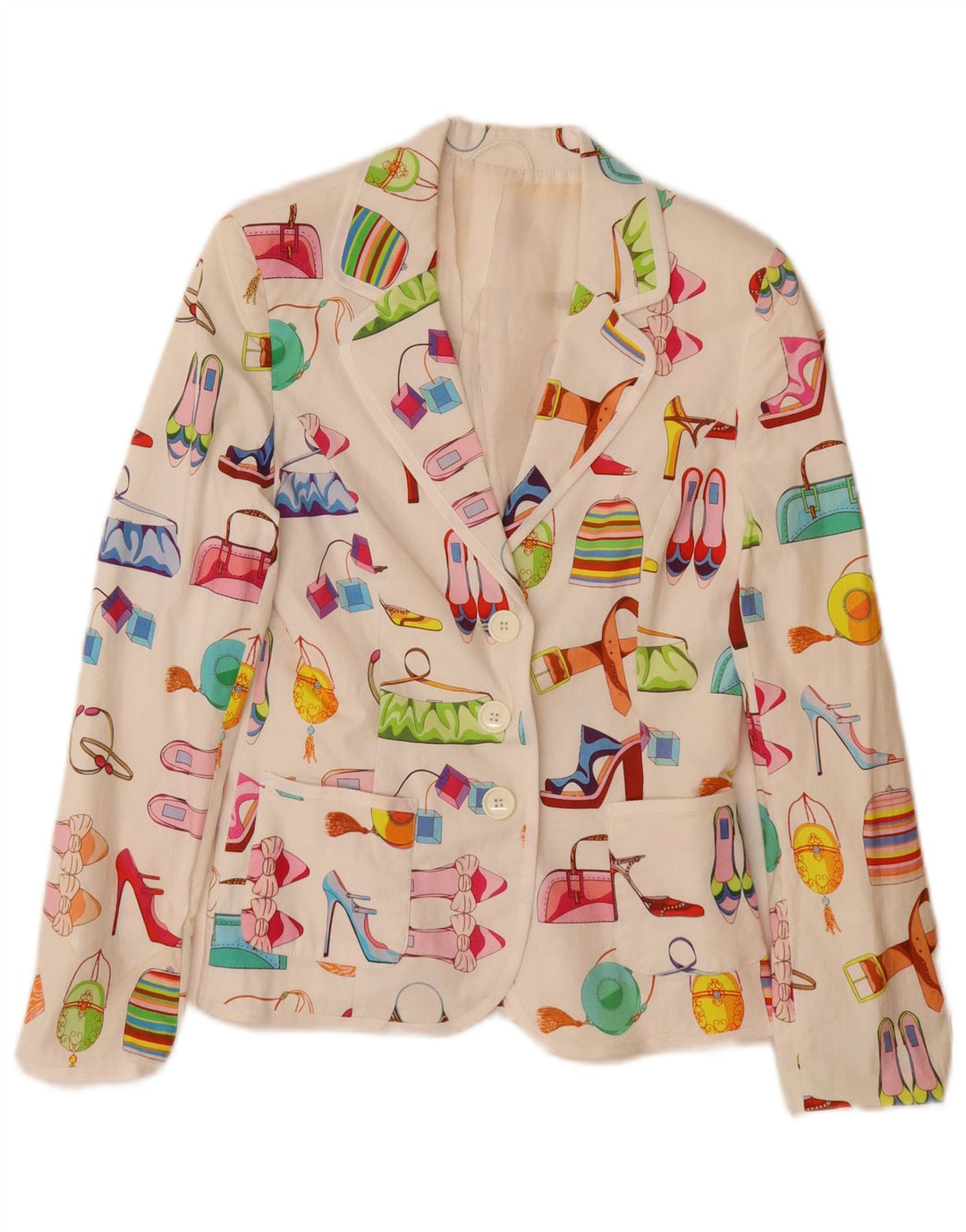 Blazer vintage pentru femei cu model abstract, UK 12, bumbac alb mediu