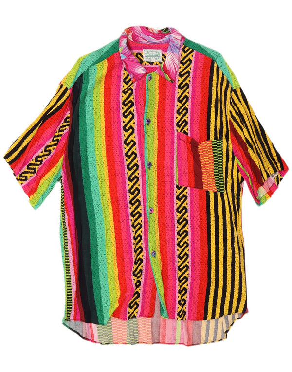 JAMS WORLD Mens Short Sleeve Shirt Large Multicoloured Striped Rayon