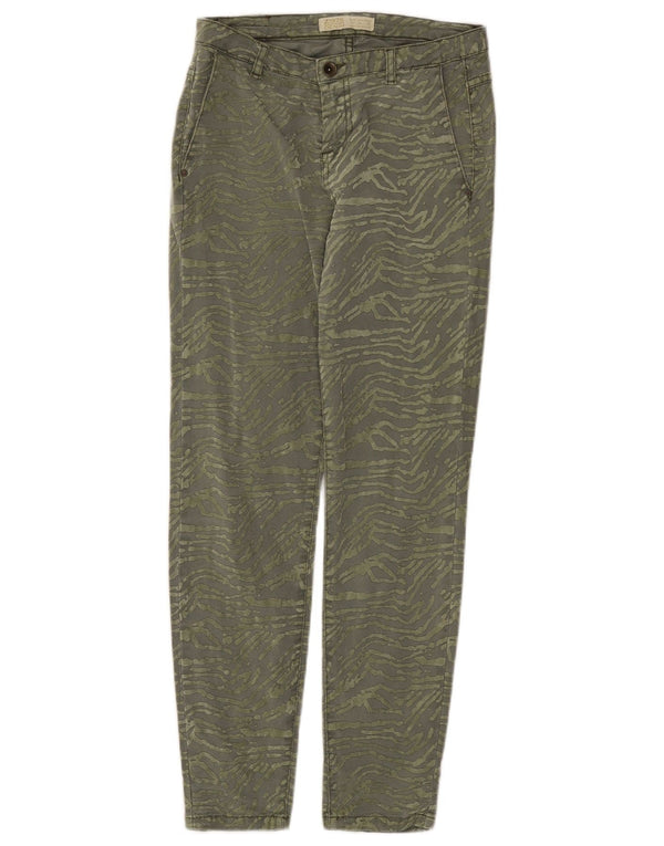 ZARA Womens Slim Chino Trousers EU 34 2XS W24 L27 Khaki Animal Print