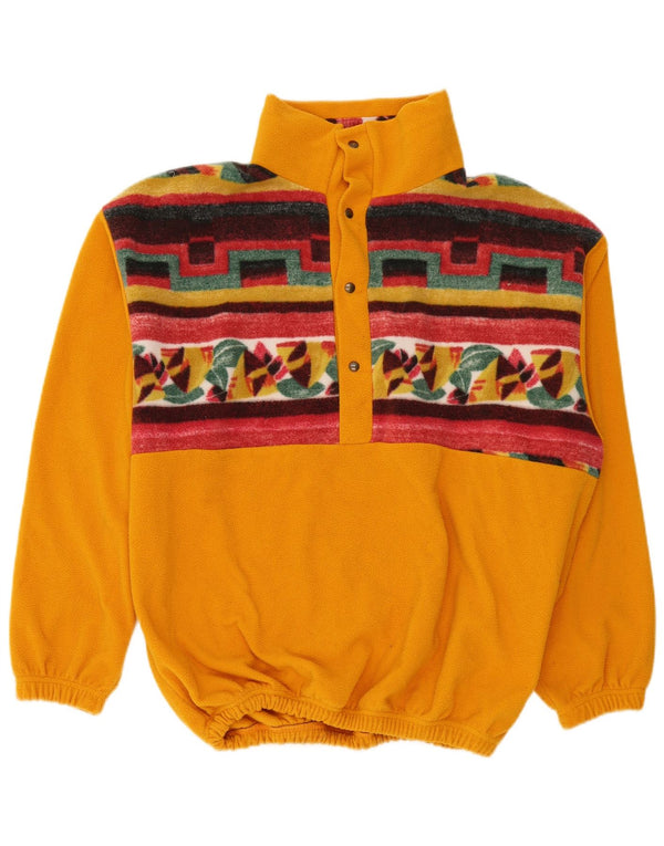 Pulover vintage pentru bărbați, cu gât cu nasturi, din lână, XL, galben geometric