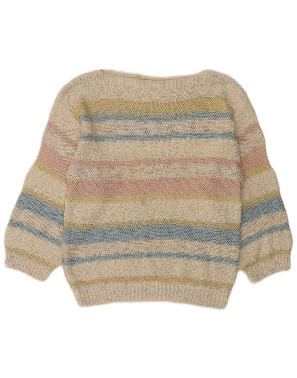 Pulover vintage pentru femei cu gât de barcă UK 12 Medium, multicolor, cu dungi