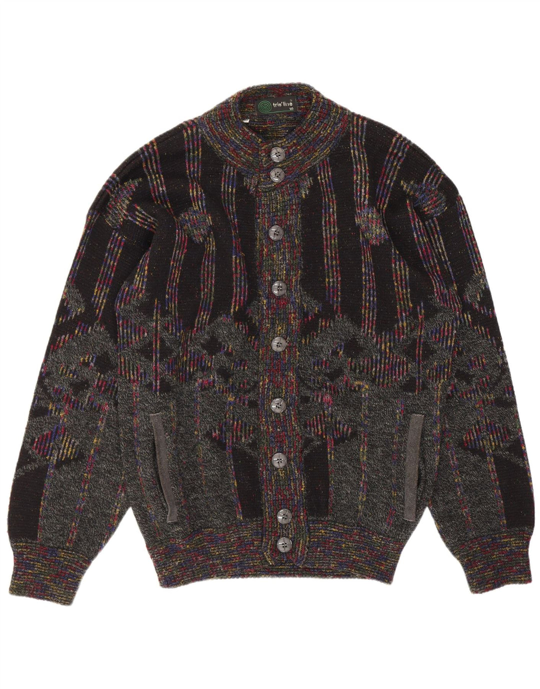Tris Line Pulover Cardigan Bărbați IT 50 Mediu Lână Geometrică Multicoloră