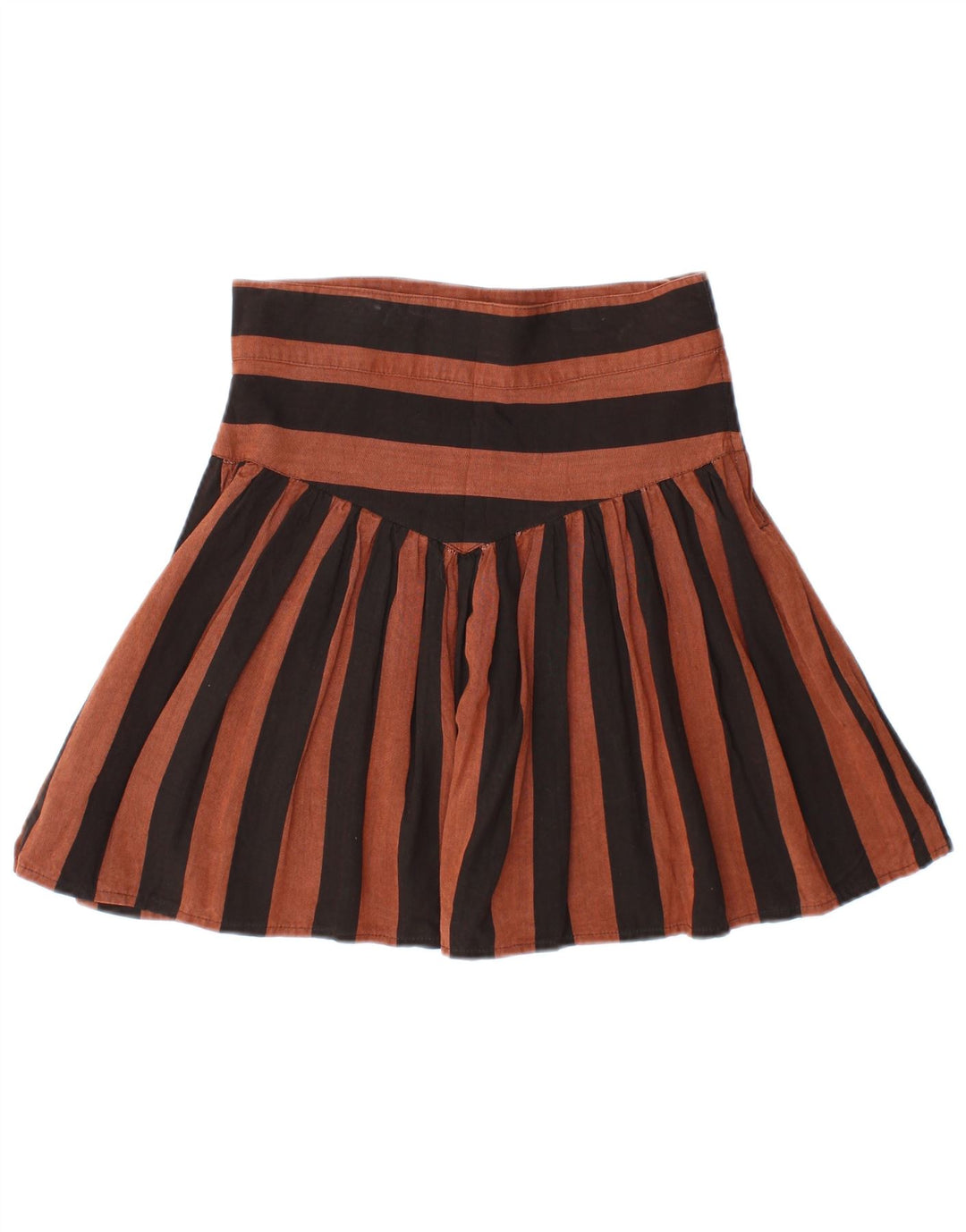 Fusta mini plisată pentru femei VINTAGE IT 44 Medium W28 Maro, viscoză cu dungi