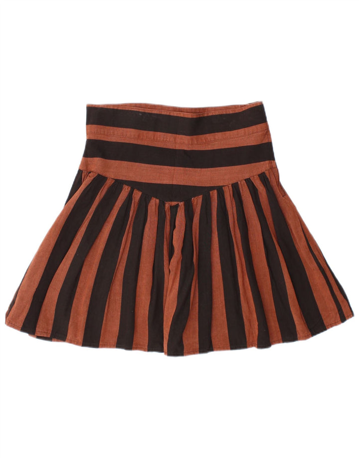 Fusta mini plisată pentru femei VINTAGE IT 44 Medium W28 Maro, viscoză cu dungi