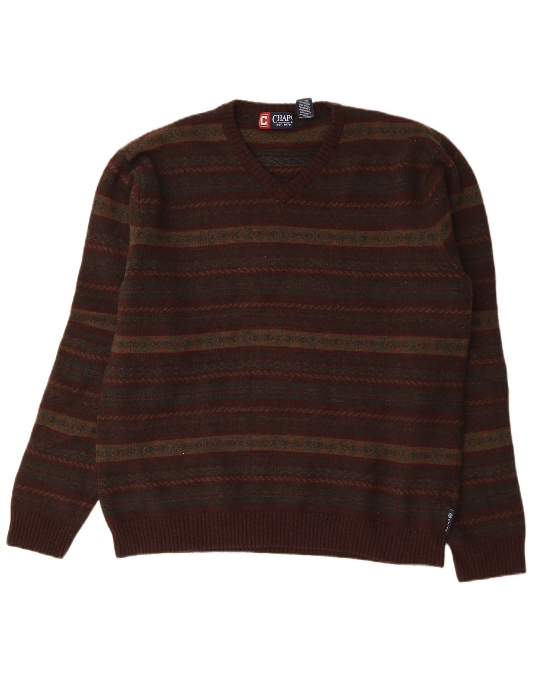 Pulover pentru bărbați Chaps cu decolteu în V, mare, multicoloră, din lână de miel Fair Isle