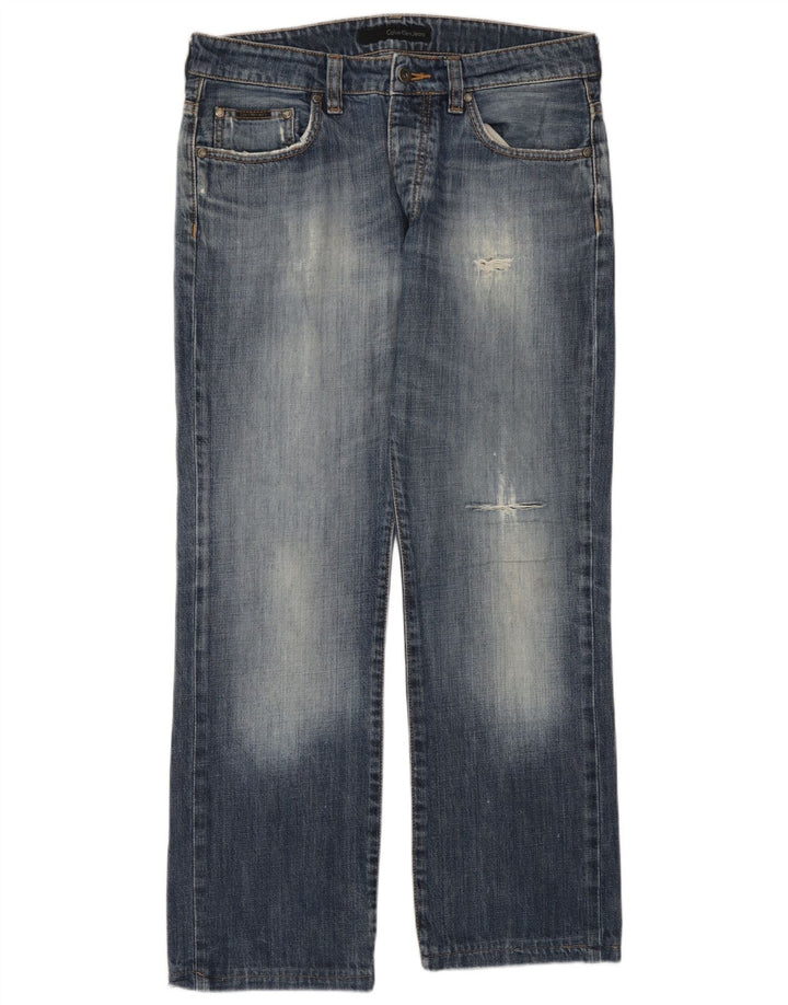 Calvin Klein Blugi Distressed Straight pentru bărbați W34 L28 Albastru