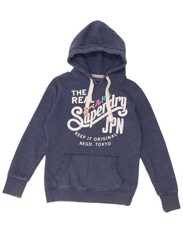 SUPERDRY Pulover cu glugă cu grafic pentru femei UK 14 Medium bleumarin Bumbac