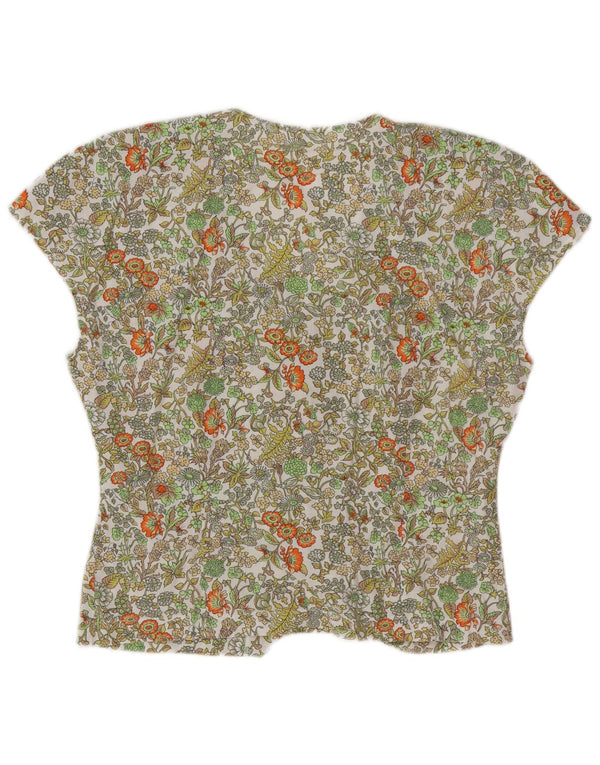 Bluză vintage pentru femei cu mânecă scurtă, cămașă UK 16, mare, verde, florală