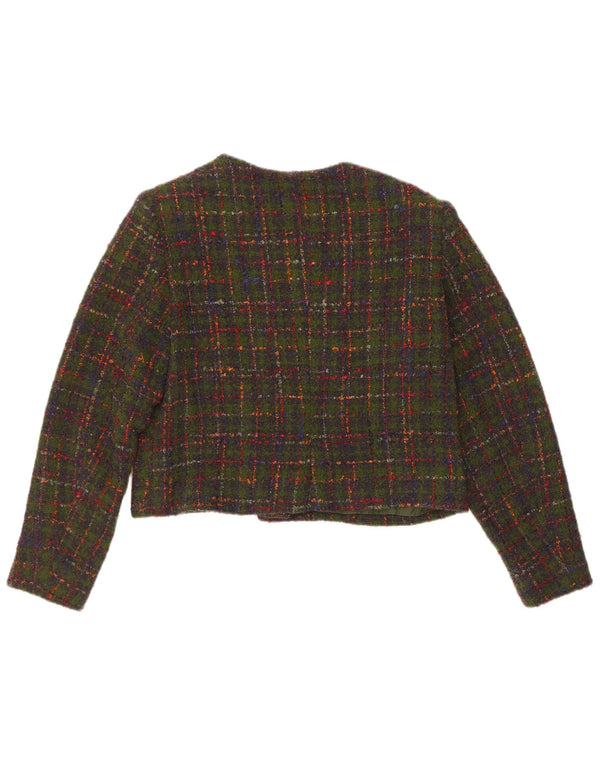 Jachetă vintage pentru femei crop cu 5 nasturi, UK 14, verde mediu, check