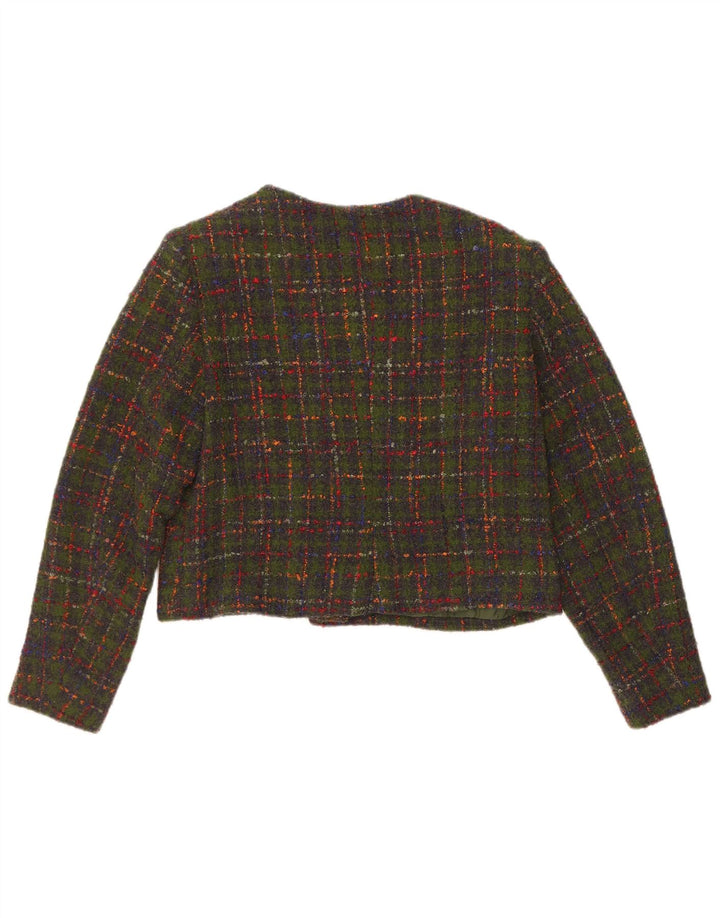Jachetă vintage pentru femei crop cu 5 nasturi, UK 14, verde mediu, check